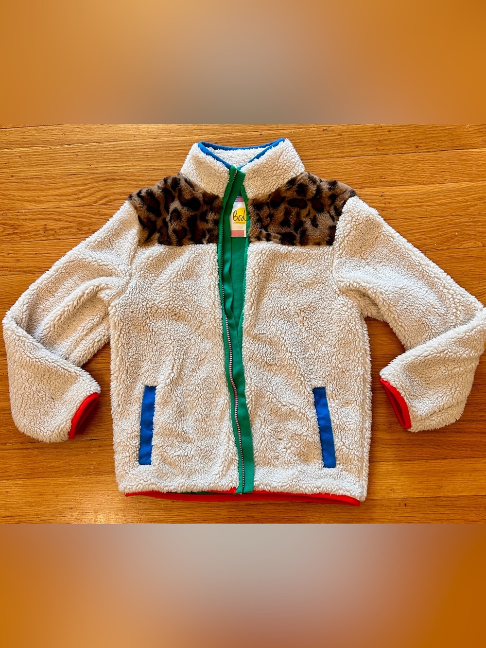 Mini Boden Leopard Fleece/Sherpa, 9-10